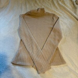 SHEIN Tan Cowl Neck Ribbed Sweater